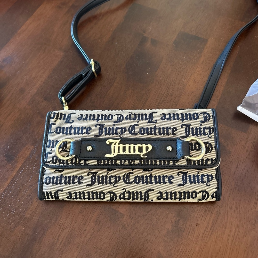 Juicy Couture Gothic Juicy Jacquard Wallet on a String Crossbody Purse EUC